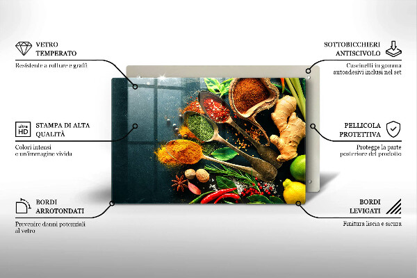 Glass kitchen board Kitchen spices of spoon