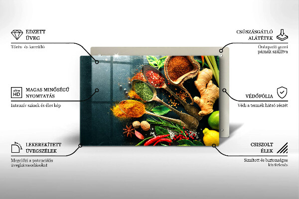 Glass kitchen board Kitchen spices of spoon