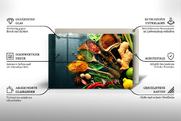 Glass kitchen board Kitchen spices of spoon