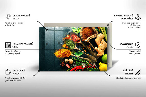 Glass kitchen board Kitchen spices of spoon