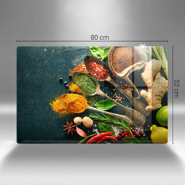 Glass kitchen board Kitchen spices of spoon
