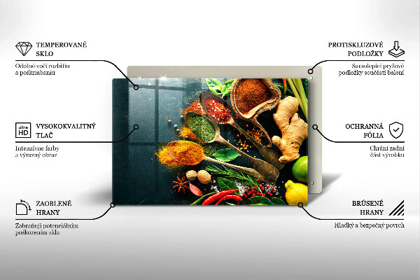 Glass kitchen board Kitchen spices of spoon