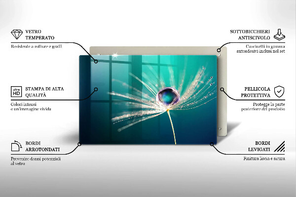 Chopping board Dew on a dandelion