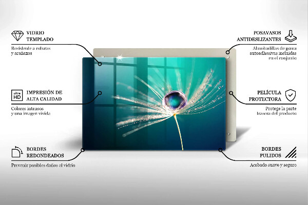 Chopping board Dew on a dandelion