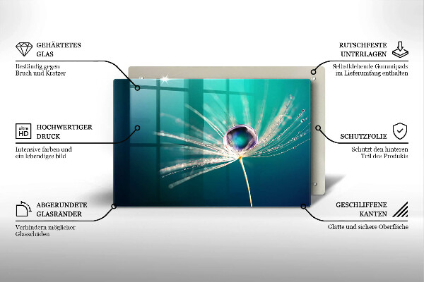 Chopping board Dew on a dandelion