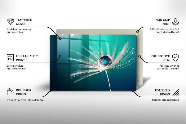 Chopping board Dew on a dandelion