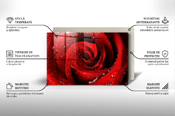 Chopping board glass Rose flower petals