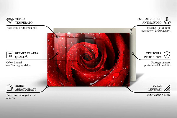 Chopping board glass Rose flower petals