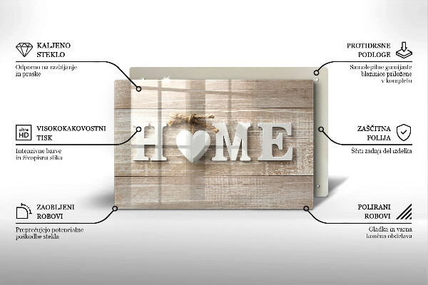 Chopping board glass Boards and the inscription Home