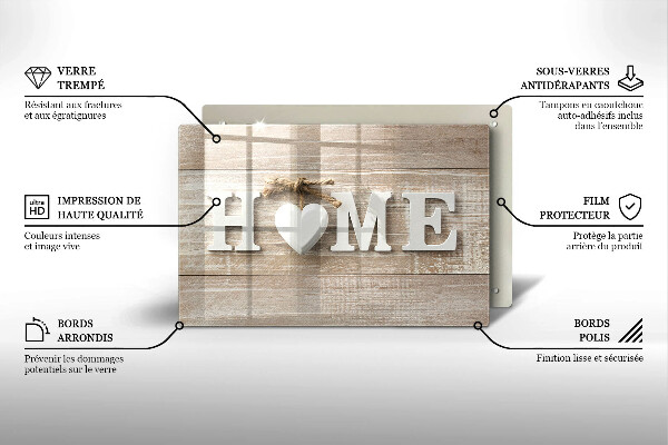 Chopping board glass Boards and the inscription Home