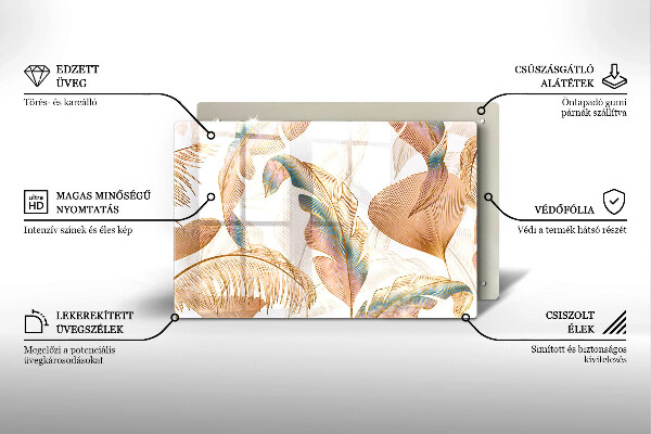 Chopping board Boho feathers and leaves