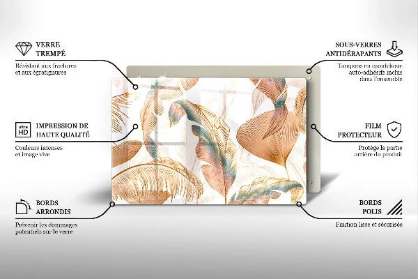 Chopping board Boho feathers and leaves