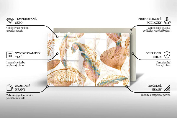 Chopping board Boho feathers and leaves