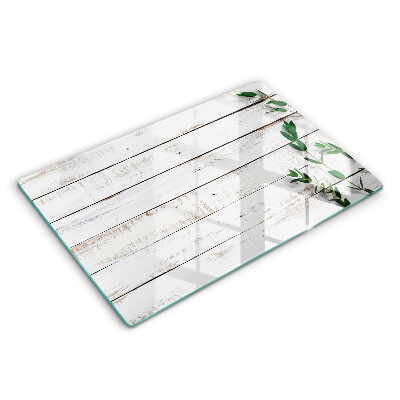 Glass kitchen board Old boards and leaves