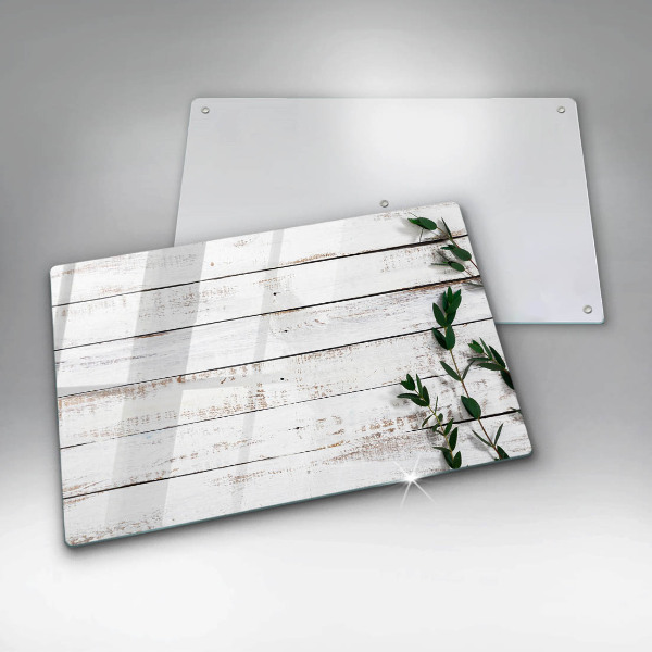 Glass kitchen board Old boards and leaves