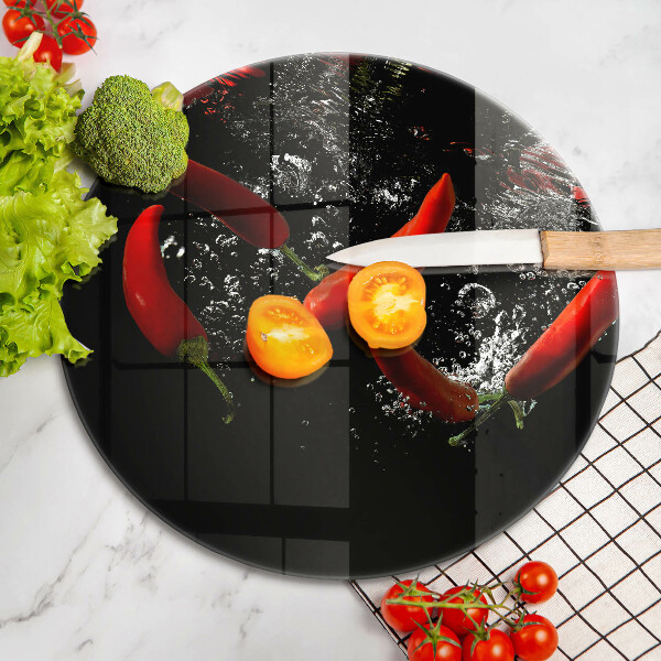 Glass worktop protector Chili peppers in water
