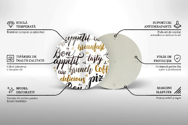 Chopping board glass Text Bon Appetit