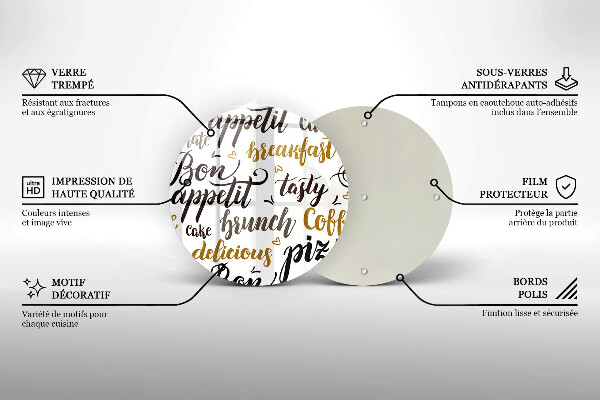 Chopping board glass Text Bon Appetit