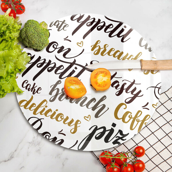 Chopping board glass Text Bon Appetit