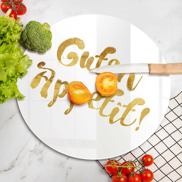 Chopping board glass The inscription GUTEN APPETIT!