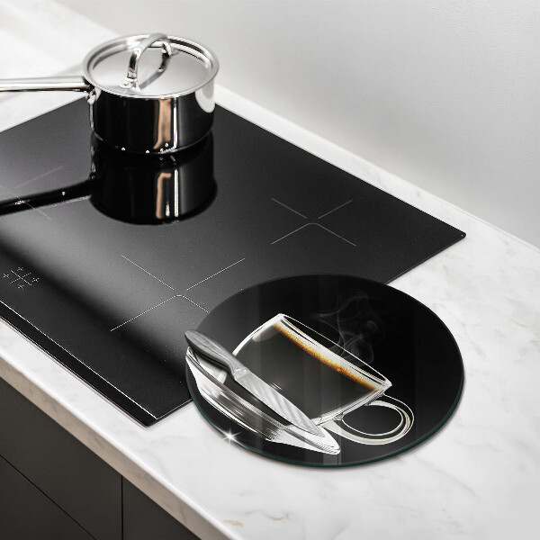 Cutting board A glass of hot coffee