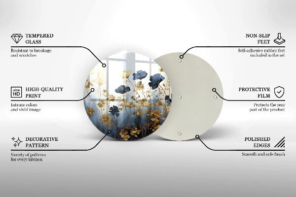 Cutting board Blue and golden flowers