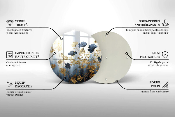 Cutting board Blue and golden flowers