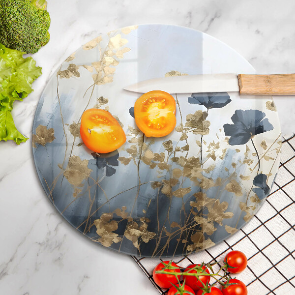 Cutting board Blue and golden flowers