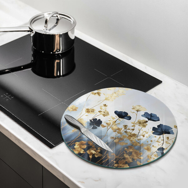 Cutting board Blue and golden flowers