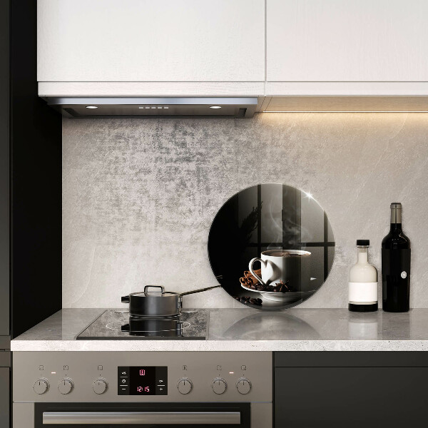 Glass worktop saver A cup of hot coffee