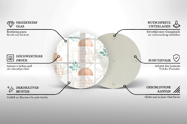 Glass worktop saver Boho pattern leaves