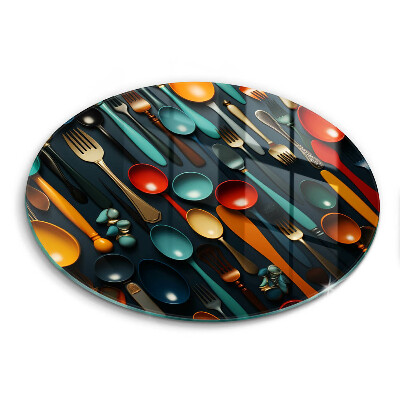 Cutting board Colorful spoons and forks