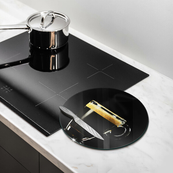Cutting board A glass of black coffee