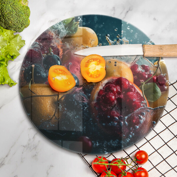 Chopping board glass Fruits in water