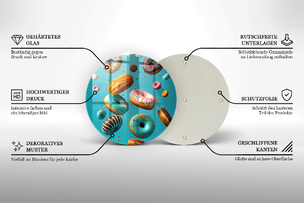 Chopping board glass Colorful donuts