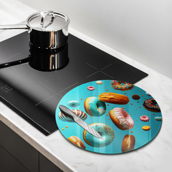 Chopping board glass Colorful donuts