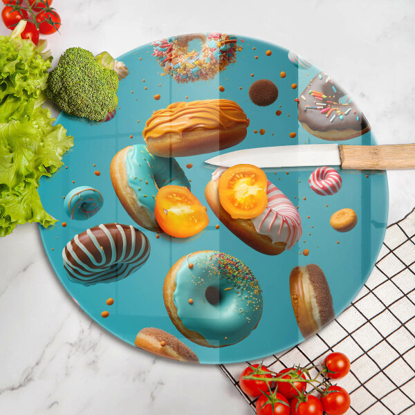 Chopping board glass Colorful donuts