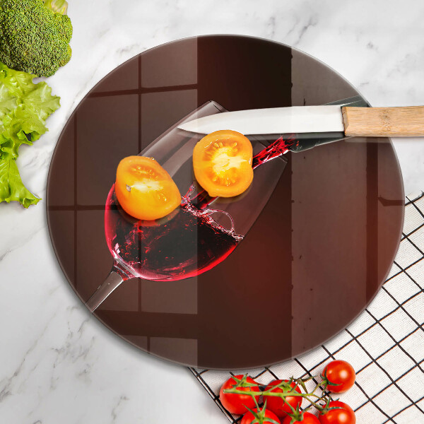 Chopping board glass A glass of wine