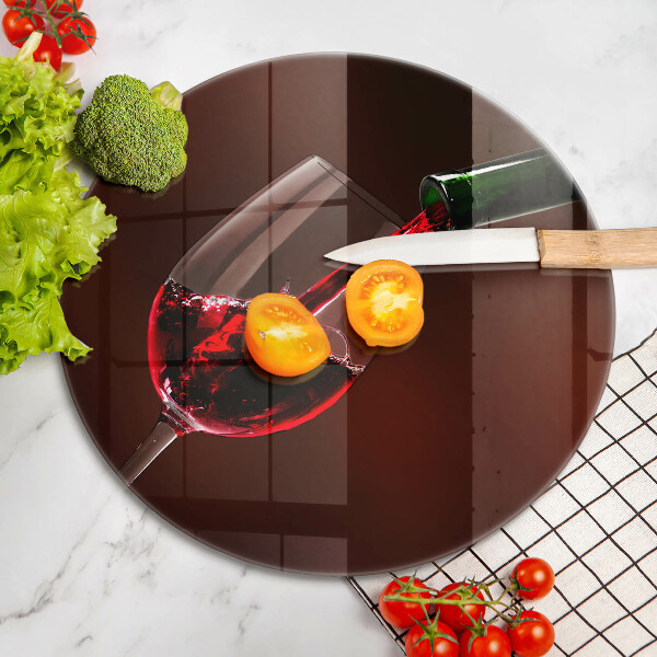 Chopping board glass A glass of wine