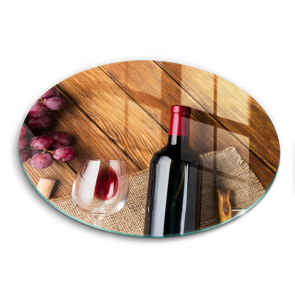 Chopping board glass A bottle of red wine