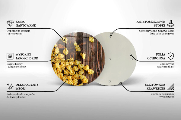 Chopping board glass Pasta on a table