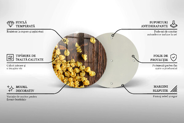 Chopping board glass Pasta on a table