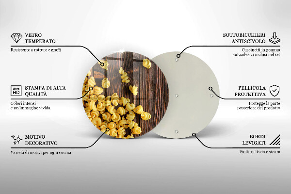 Chopping board glass Pasta on a table