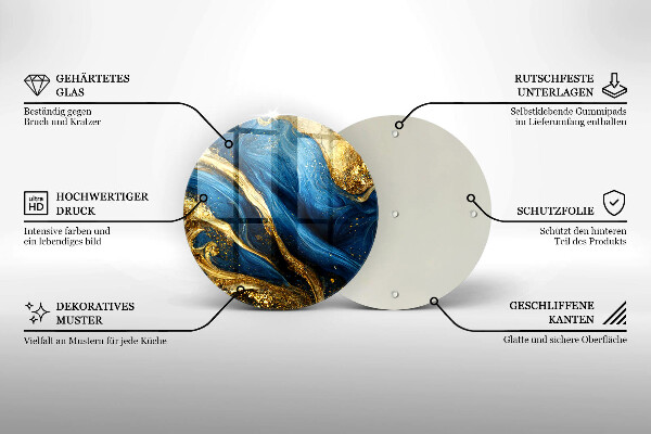 Chopping board glass Blue-gold marble