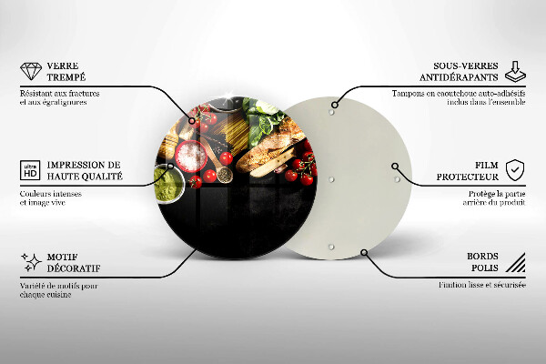 Chopping board glass Italian ingredients and spices