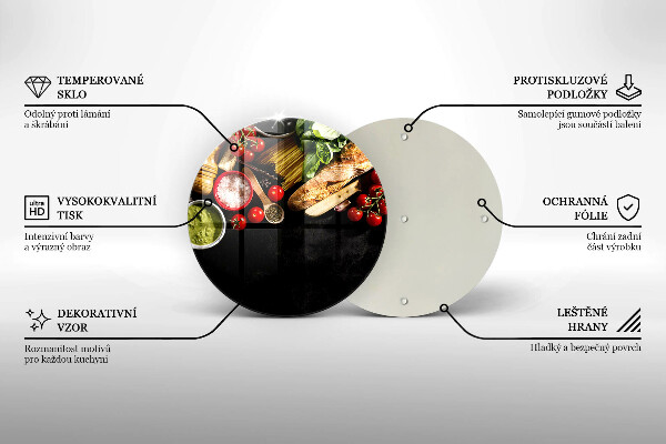 Chopping board glass Italian ingredients and spices