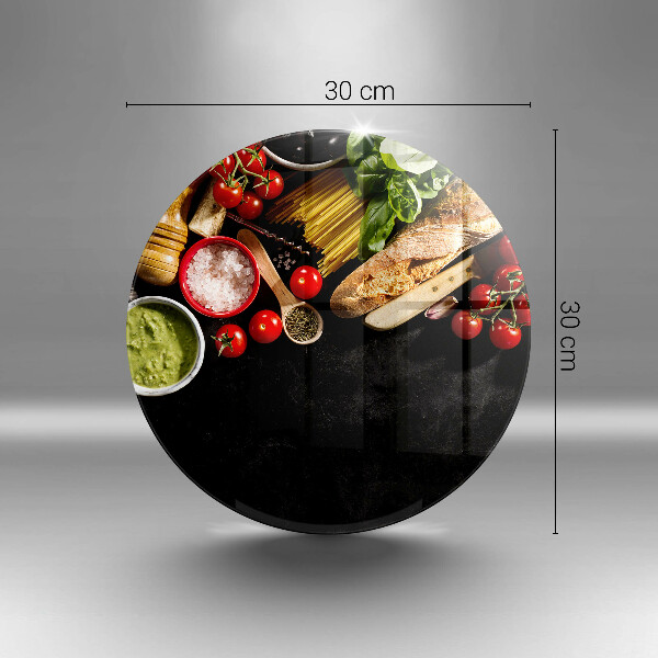 Chopping board glass Italian ingredients and spices