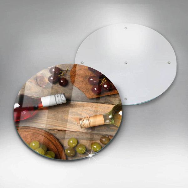 Chopping board glass Bottles of wine and grapes
