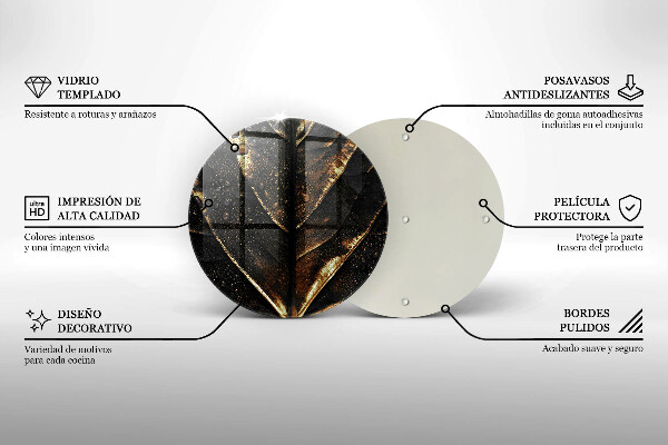 Chopping board glass Golden leaf