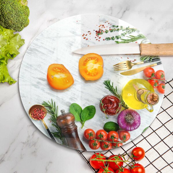 Chopping board glass Vegetables and spices